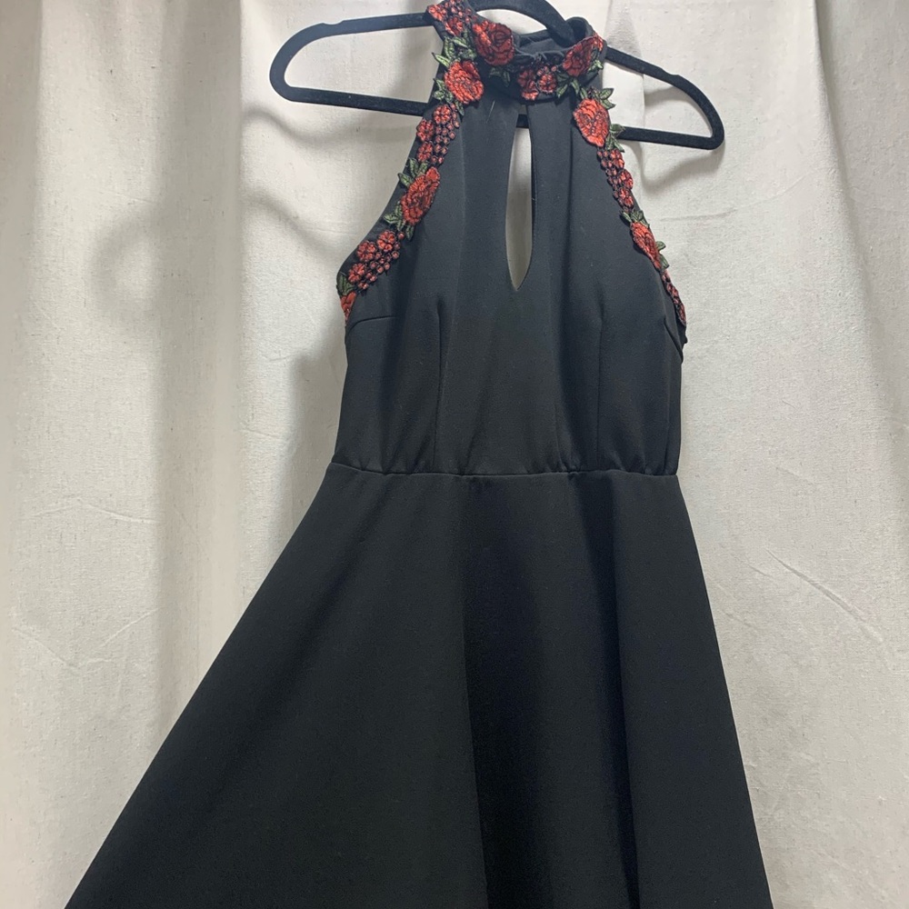 Black dress with red flower detailing size 13/14
